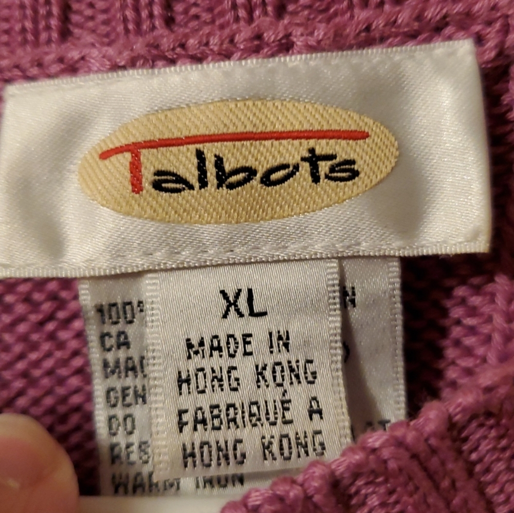Talbots Women’s Purple Cable Knit Cotton Pullover XL 3/4 Length Sleeve Sweater - Picture 2 of 3